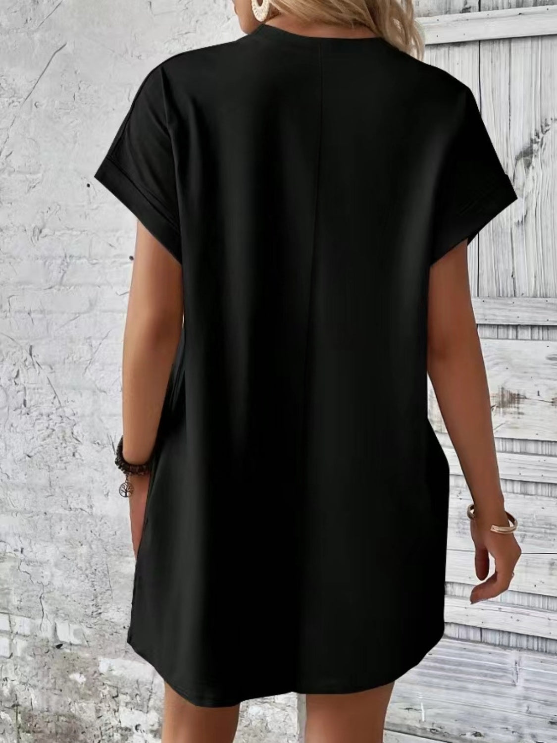 Pocketed Round Neck Short Sleeve Dress - store name